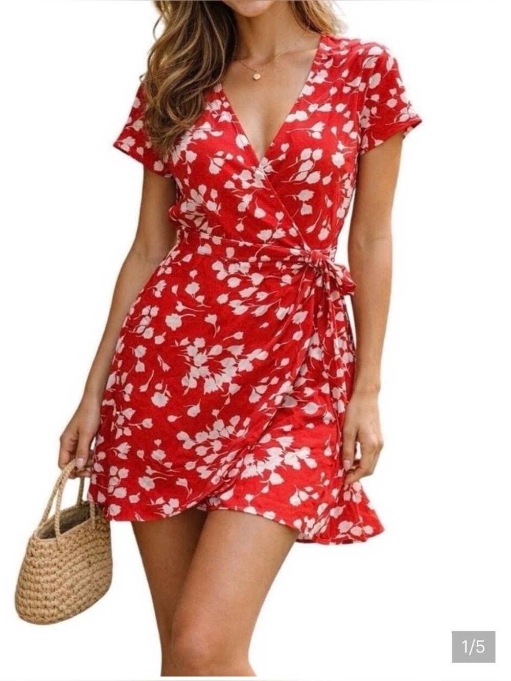 J. Crew Red Floral Wrap Dress